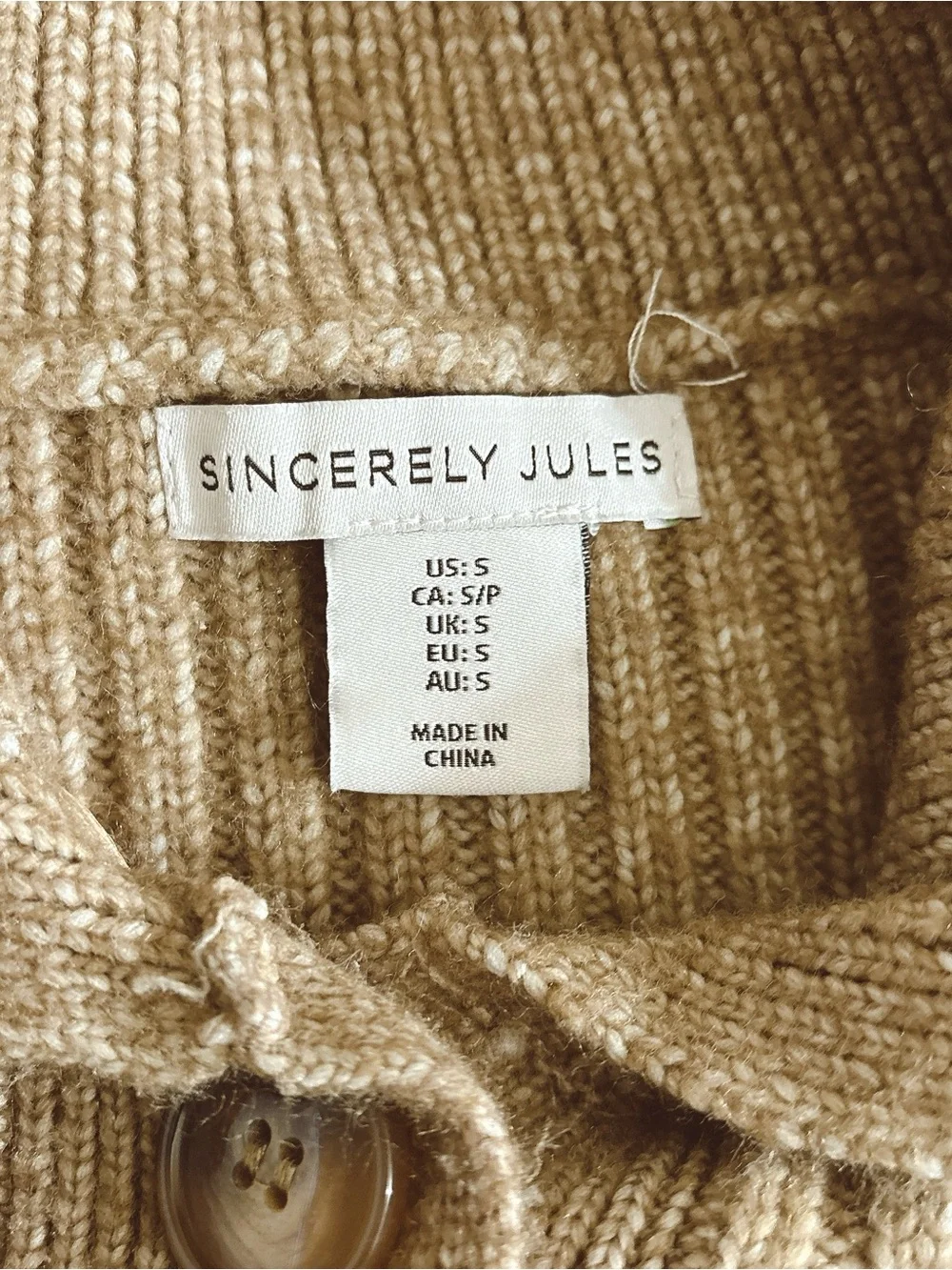 Sincerely Jules Tan Ribbed Knit Sweater Vest Collared Button Front Sz S - Picture 4 of 5